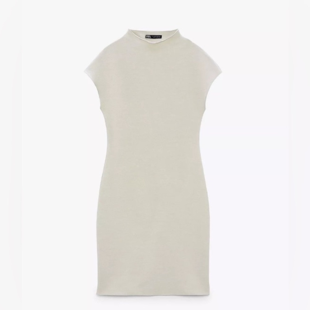 Zara Short Knit Stretch Dress - size Med - natural